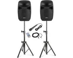 Vonyx PA system - Actieve DJ speakers met Bluetooth en standaards - Met microfoon - 8 Inch - 400W