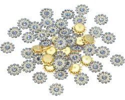 PATIKIL 100pcs Sewing Rhinestones Crystals 14mm, 3 Layers Sewing Flower Claw Rhinestones Glass Gemstones Metal Base for Craft Clothing Clothing Belt Decoration, Blue