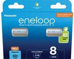 Panasonic eneloop, voorgeladen, blisterverpakking (8-pack) BK-4MCDE/8BE oplaadbare batterij NiMH, Micro, AAA, HR03, 1.2V en 800mAh 5410853064329