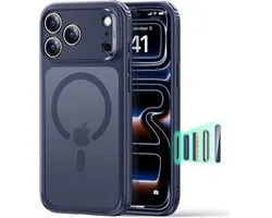 ESR Classic Hybrid HaloLock Hoesje Geschikt voor Apple iPhone 18 Pro / 17 Pro | Compatibel met MagSafe / Qi2 en HaloLock | Back Cover met Magneet | Cameraregelaar Control Knop | Blauw