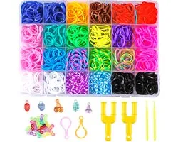 Kit de démarrage Behave Loom Bands - Loom - Bandes de caoutchouc à Loom Eco Friendly sans latex - 24 couleurs - Nombreux accessoires