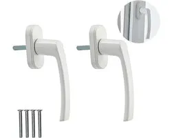 Set van 2 veilige aluminium raamhandles in wit, ergonomisch ontwerp, geschikt voor PVC en UPVC ramen, eenvoudig te installeren met schroeven, ideaal voor binnen en buiten gebruik
