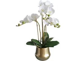 Kunstorchidee in pot - Nep orchidee Kunstplant - Woondecoratie - Met gouden vaas - Bonsai formaat - Wit