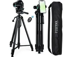 PIXETOOL Camera en Telefoon Statief 172cm – Tripod Statief – Spiegelreflexcamera Statief – Incl. Smartphone Houder – Smartphone Statief – Camera Houder – GSM Statief – Universeel - Zwart - Vaderdag Cadeau