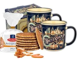 Rotterdam - 2 Tasses - Set de 2 - 350 ml - avec Daelmans Stroopwafels - Rotterdam souvenir