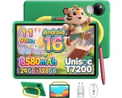 DOOGEE U11 Kid - Kindertablet - Tablet - 24 GB RAM (4+20 GB Extended) + 128 GB ROM - 11 inch HD 90 Hz - Android 16 - 8580 mAh - WiFi 2.4/5 GHz - Inclusief Kindvriendelijk Hoesje & Styluspen - 13 MP Camera - Groen