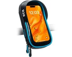 Support Téléphone Vélo Étanche R2B – Pour Moto & Scooter – Rotation 360° – Support GSM Guidon – Accessoire Vélo – Modèle La Haye – Noir/Bleu