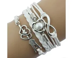 Fako Bijoux® - Multi Armband - Infinity Hart Cupido - Wit