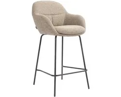 Tabouret de bar KICK® NOLAN – Avec dossier – Tissu texturé grossier – Piétement en métal – Taupe - cadre noir