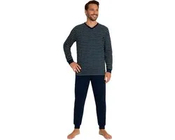 Outfitter - Heren pyjama lange mouw - blauw gestreept - maat M