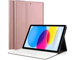 iPad 10.9 2022 Keyboard Cover - Keyboard Book Case Cover Case Rose Gold