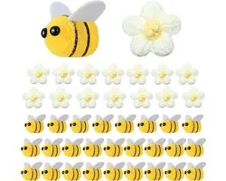 Felt Bees for Crafts - Crochet Flowers - 40 Pieces Wool Bee Decorations - Plush Knitted Flowers - Wool Bees - Plush Decoration for DIY Craft Decoration - Party Gifts