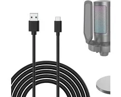 For Creators USB A naar Type C microfoonkabel 3 m, compatibel met FIFINE AmpliGame A6, HyperX QuadCast S, SoloCast, Logitech G Yeti GX, TONOR TC30 microfoonkabel (zwart)