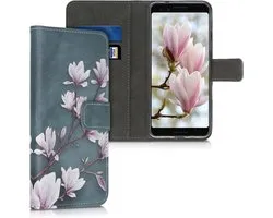 kwmobile telefoonhoesje geschikt voor Google Pixel 3a - Backcover voor smartphone - Hoesje met pasjeshouder in taupe / wit / blauwgrijs - Magnolia design