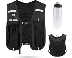 Reflecterend Hardloopvest - Hardloopvest - Hardloopvest met reflecterende - Met 500ml Flask - Hardloop vest - hardloopvest drinkhouder-hardloopvest - Drink vest - Ultralicht en duurzaam vest - Verstelbare - voor Fietsen, Wandelen - zwart