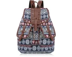 Dames Rugzak Canvas Boho Hippie – Vintage Backpack met Trekkoord – Casual Schooltas & Reistas – Dubbele Schouderbanden – 13–14 Inch Laptop - blauw