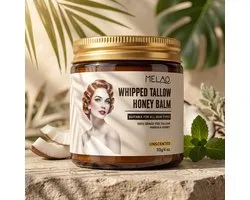 Beef Tallow Crème - Honey Balm Met Manuka Honing – Set van 2 - Duopack - Ongeparfumeerde Romige Verzorgingsbalsem Voor Gezicht & Lichaam – Grasgevoerde Talg Voor Alle Huidtypes - Duopack
