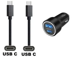 30W auto snellader met 2 poorten + 0,5m sterke USB C naar C kabel. Universele PD PPS lader. Autolader adapter past op Apple iPhone 16 Pro Max, iPhone 16e, iPad 9, iPad 10, iPad Air 4, iPad Air 5, iPad Mini 6, iPad Pro 11, iPad Pro 12.9