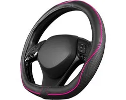 Upgrade4cars Steering Wheel Cover Car D Shape Universal Pink Black Poly Velour Cover 37-38 cm Outer Diameter Car Accessories Interior Decoration Gift Ideas