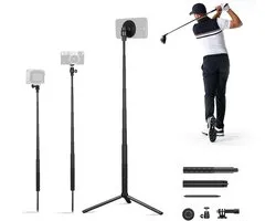 Monopod en Statief Selfie Stick voor Golf Swing Training Hulp met Ground Spike Stake & voor Gopro Adapter & 1/4 inch schroef, magnetische golf telefoonhouder compatibel met Mag safe iPhone