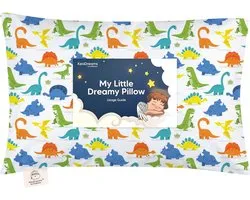 Oreiller pour petits enfants avec taie d'oreiller, kussen doux en coton biologique pour enfants, oreiller lavable pour petits enfants, oreiller pour enfants pour tout-petits, oreiller pour enfants (Happy Dino)