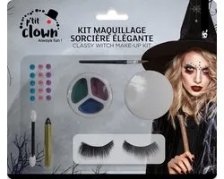 Kit de maquillage Pretty Witch, maquillage de sorcière Halloween - Fards à paupières, strass, crayon pour les yeux, faux cils, pinceau à maquillage