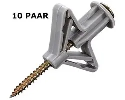 Han‑Bar® Gipsplaatpluggen voor Holle Ruimtes – 10 Paar Hollewandpluggen - (Inclusief Schroeven)
