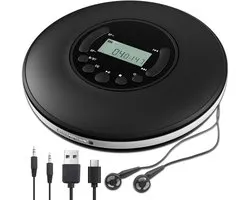 Draagbare cd-speler, discman met stereo-oordopjes en Bluetooth-uitgang, schokbestendige walkman met anti-skipfunctie, compact en lichtgewicht.