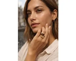 Lundholm Luxe Ring Dames Tijgeroog Statement Ring Goud - Premium Stainless Steel - Verstelbare Ring Tijger Oog Bruin - Vrouwen Cadeautjes - Tiger Serie - Scandinavisch Design