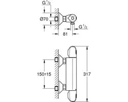 Grohe Grohtherm 1000 thermostatique de douche HOH=15cm avec raccords chrome