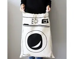 Allernieuwste Sac à Linge .nl® avec Impression Machine à Laver - Sac de Rangement à Linge avec Cordon de Serrage - Sac à Linge de Salle de Bain - Sac à Linge - blanc-noir - 65 x 47 cm