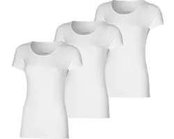 Bamboo - T Shirt Dames - Ronde Hals - 3 Stuks - Wit - L - Anti Zweet Shirt Dames - Bamboe Ondershirt - Onderhemd Dames Shirts Korte Mouw - Extra Lang