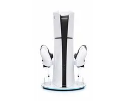 Verticale PS5 Standaard met Dubbel Oplaadstation – Geschikt voor PS5, PS5 Slim & PS5 Pro – RGB Verlichting – Voor DualSense & DualSense Edge Controllers - Wit