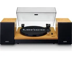 Lenco LS-300WD - Platine avec Bluetooth et deux haut-parleurs externes, bois