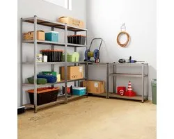 Bakaji Set van 2 planken, 5 planken, verzinkt metaal, MDF, rek, werkplaatsrek, garage voor zware lasten, 875 kg, afmetingen 180 x 90 x 40 cm