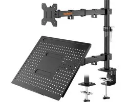 Support pour moniteur et ordinateur portable pour écrans de 13 à 32 pouces Support de moniteur réglable avec plateau pour ordinateur portable - Bras de moniteur Redbat VESA 75/100 mm 2 options de montage