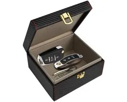 Boîte de Faraday - Bloqueur de signal de clé de voiture - Protection RFID contre le vol - Pour clés et téléphone - Texture fibre de carbone noire - 1 pièce - Universel pour voitures à entrée sans clé