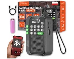 Zenwire® Y1 – Mini FM Radio & Bluetooth Speaker – Format de poche – Pour Bâtiment/Cuisine – Alimenté par batterie – Son puissant – Antenne – MP3 USB/TF – Léger et portable