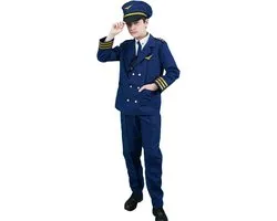 Zebra & Friends Costume de pilote - taille 152 - 11/12 ans - Costume de pilote complet enfant avec accessoires - Pilote - Déguisement - Vêtements de carnaval - Bleu foncé
