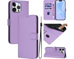 Mobigear Telefoonhoesje geschikt voor Apple iPhone 16 Pro Max Hoesje | Mobigear Urban Wallet Bookcase Portemonnee | Pasjeshouder voor 3 Pasjes | Telefoonhoesje voor Pinpas / OV Kaart / Rijbewijs - Paars