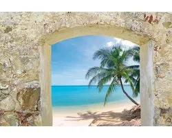 1art1 Stranden XXL Poster Stone Wall With Splendid View To A Dream Beach Affisch Plakkaat 120x80 cm