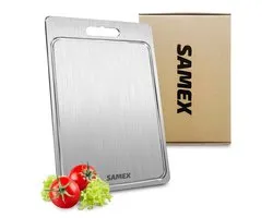 Samex® Planche à découper - Acier inoxydable stabilisé au titane - Avec rainure à jus - Planche à découper - 36x25cm - Compatible lave-vaisselle - Cutting Board - Chopping Board - Antibactérien