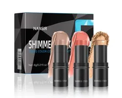 NAXSIR Professioneel Contour & Blush Set - Incl. Contour Stick, Highlighter en Blush - Langhoudend - Natuurlijke Make-up Look