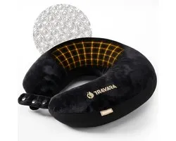 TRAVARA Oreiller de voyage The Snuggo - Microbilles Coussin de voyage pour avion - Coussin de voiture - Travel Pillow - Noir