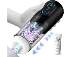 Pure Pleasure ® – Masturbateur simulateur de fellation pour homme – 9 modes d'aspiration et de vibration – Réaliste et chauffant – Jouet sexuel rechargeable – Lubrifiants 20 ml inclus – Zwart
