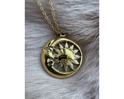 Anelplus Goudkleurige Ketting met Zon & Maan Hanger – Ronde Dames Hals