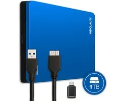 VisiQuality High-Speed Externe Harde Schijf 1 TB - Draagbare Dual Drive USB 3.0/C - Voor Windows & Mac - Geschikt voor Gameconsoles - Compact - Met handleiding - Blauw