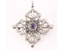 Traditionele zilveren dubbele vajra hanger met amethist