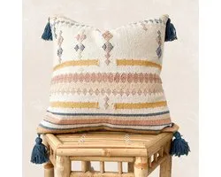 TFP Housse de coussin côtière tissée à la main - Housse de coussin décoratif | Nyra - 50 x 50 cm - 100% Coton Biologique (Certifié GOTS) - Fait main en Inde - crème, blanc naturel, terre cuite, corail, bleu corail, multicolore