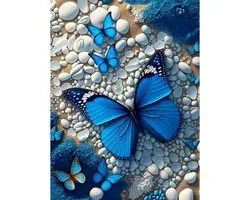 oCreon 5D Diamond Painting Kits for Adults, Blue Butterfly Stone DIY Diamond Art Kits Full Round Drill Diamond Painting Kit for Kids Beginners, Crystal Photo Gemstone Art for Home
